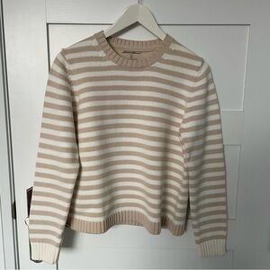 Eddie Bauer Cream and Beige Striped Crewneck Sweater